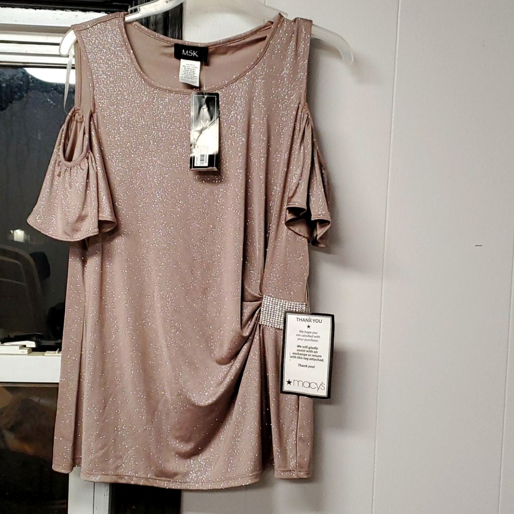 MSK Sparkle Cold-Shoulder Blouse in Dusty Rose